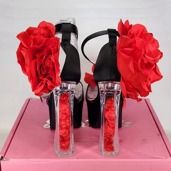 SUGAR THRILLZ by Dolls Kill TWO TO TANGO Red Flower Platform Heels SZ9 - Picture 9 of 9